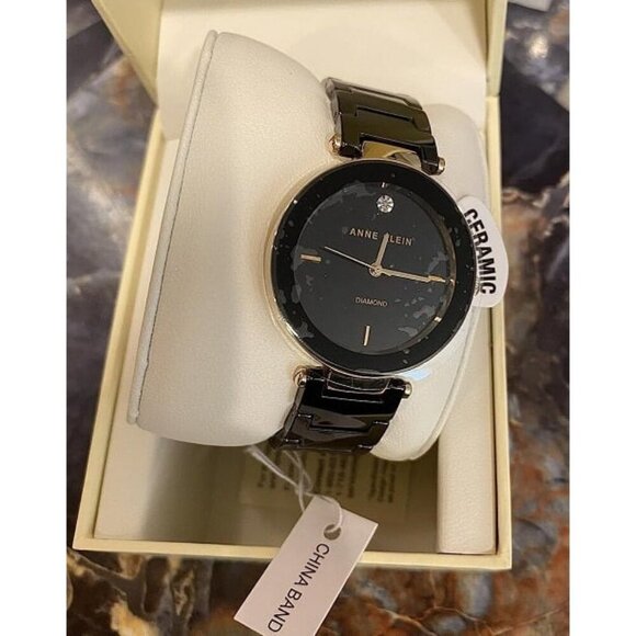 New Women's AK/Black Ceramic Bracelet Watch with Diamond Accent - Picture 1 of 1